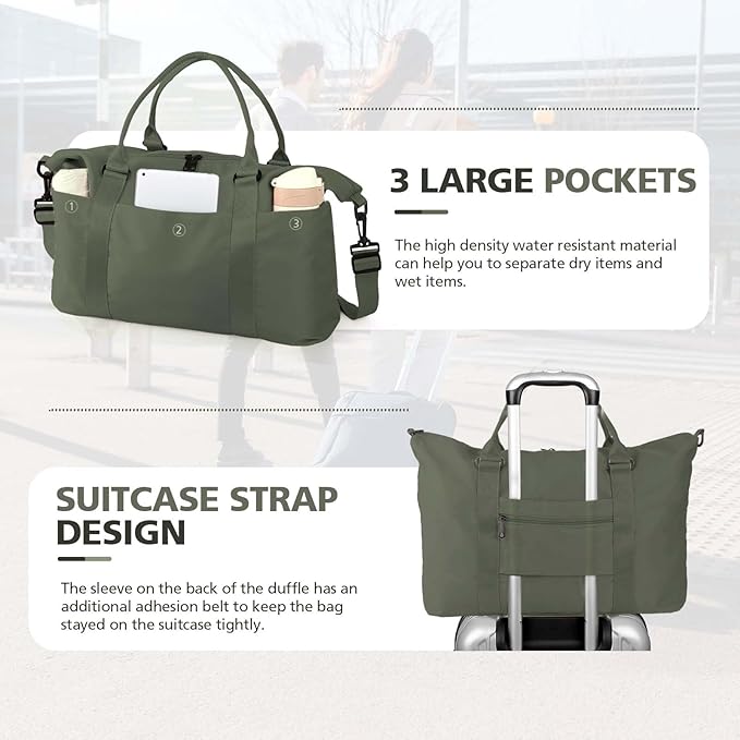 Travel Duffle Bag, Waterproof Weekender Bag Carry On Tote Bags for Women, Travel Essentials Sport Gym Bag for Men, Hospital Bag for Labor and Delivery, Overnight Bag Luggage Bag with Trolley Sleeve