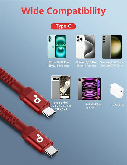 USBC to C Cable 6FT, 2 Pack USB C Cables, Type C Fast Charging Cable Nylon Braided USBC Charger Cable Compatible with iPhone 17/16/15/Pro/Plus/Pro Max/Samsung Galaxy S23/LG and More-Red