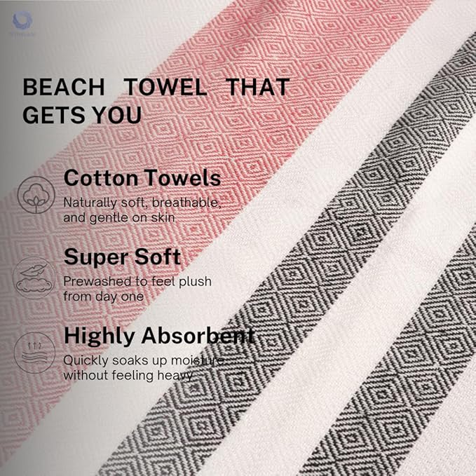 Cotton Turkish Beach Towel with Towels Oversized 36"x72" Pool Absorbent Extra Large Quick Dry Sand Travel Towel (Brick Noir, 4 Pack)