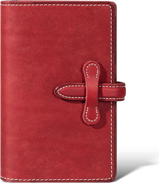 Leather Passport Holder for Travel Women Men, RFID Blocking Card Slot, Top-Grain leather with Magic Buckle, Boarding Pass Pocket,Retro Passport Wallet,Red