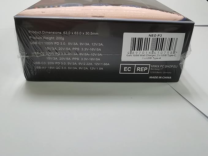 MINIX NEO P3 100W Turbo 4-Port GaN Wall Charger, 3 x USB C port Fast Charging Power Adapter(Max 100W/20W), 1 USB-A (Max 18W). Compatible with MacBook Pro Air, iPad Pro, iPhone 17/16 Pro Max,Galaxy S23