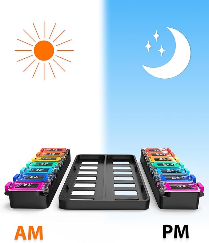 Large Weekly Pill Organizer 2 Times a Day – AM/PM Medicine Organizer with Thick Silicone Seal, Upgraded Secure Locks, Moisture-Proof Pill Box with Removable Rows for Travel, Fits Large Supplements