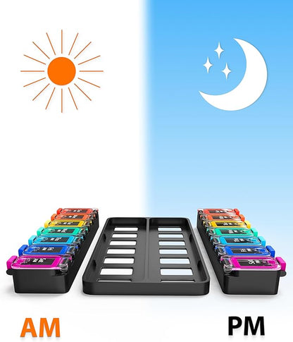 Large Weekly Pill Organizer 2 Times a Day – AM/PM Medicine Organizer with Thick Silicone Seal, Upgraded Secure Locks, Moisture-Proof Pill Box with Removable Rows for Travel, Fits Large Supplements