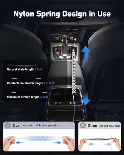 USB C to C Cable 6ft for Car, Coiled Braided USB Type C Cable 66W Fast Charging Cord USBC Cables Compatible with iPhone 17 16 15 Pro Max, iPad, Samsung Galaxy, Google Pixel Phones-Silver 2Pack