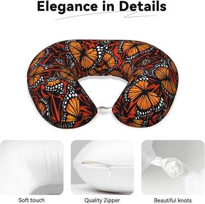 Travel Pillow for Boys and Girls, Comfortable Neck Chin Head Support Cushion Orange Monarch Butterflies, Comfortable for Airplanes Car Sleeping Rest