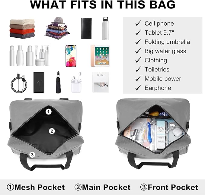 Kono Travel Duffel - 14L Under Seat Carry-On Sports Tote Gym Weekender Overnight Bag - 13.78"x7.87"x7.87" Gray