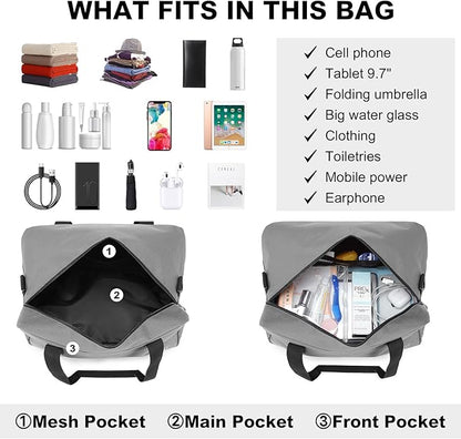 Kono Travel Duffel - 14L Under Seat Carry-On Sports Tote Gym Weekender Overnight Bag - 13.78"x7.87"x7.87" Gray