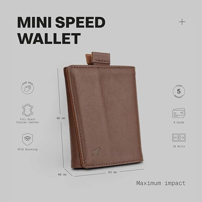 The Frenchie Co. - Speed Wallet Mini - Ultra-Slim Card Holder - RFID Blocking Quick-Access Pull Tab - Full-Grain Italian Leather Front Pocket Minimalist Holds 4 Cards