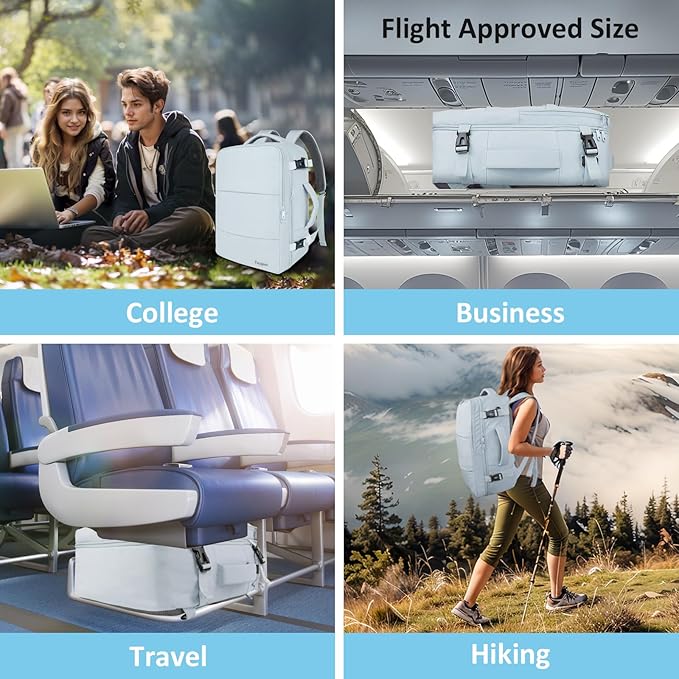 Taygeer Carry On Backpack, 40l Travel Backpack for Women Airline Approved, Cute Underseat Personal Item Travel Bag With Shoe Compartment, Casual Daypack Gifts for Friend Hiking Outdoor Weekend,Blue