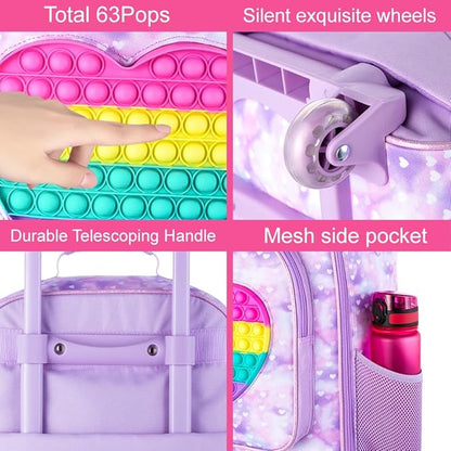 Kids Luggage for girls, Cute Kid Rolling Wheels Suitcase for Children Toddler