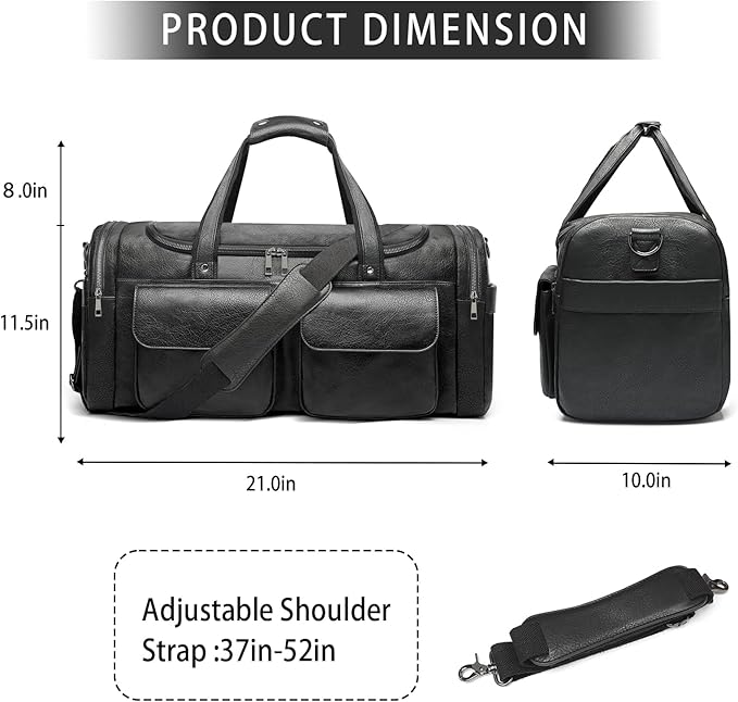 BOLOSTA Travel Duffel Bag for Men Women, Large PU Leather Carry on Duffle Bags for Traveling, Waterproof Overnight Weekender Duffel Bag with Shoe Compartment - Perfect for Daily Use/Birthday Gift
