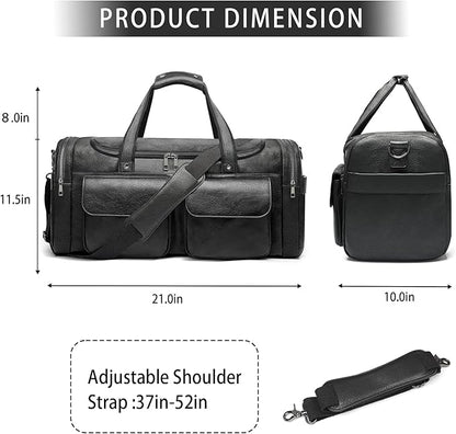BOLOSTA Travel Duffel Bag for Men Women, Large PU Leather Carry on Duffle Bags for Traveling, Waterproof Overnight Weekender Duffel Bag with Shoe Compartment - Perfect for Daily Use/Birthday Gift