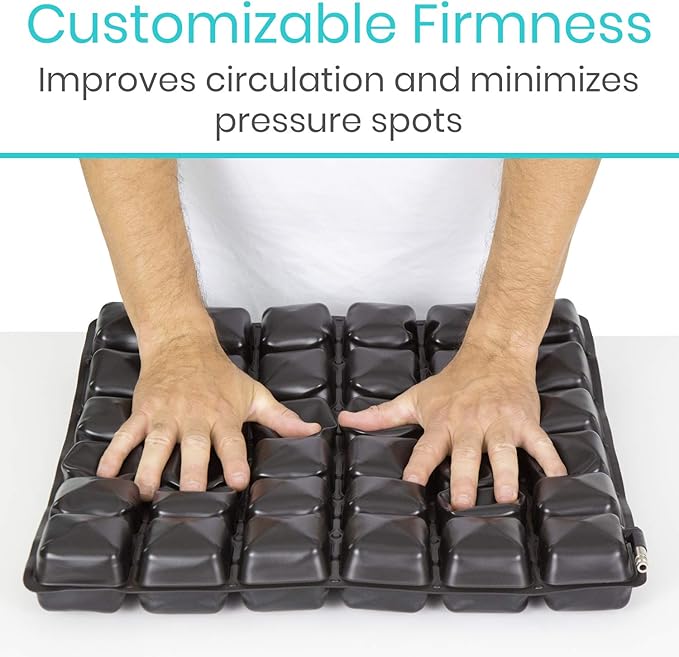 Vive Inflatable Wheelchair Air Seat Cushion - Adjustable Air Pressure Relief Travel Seat, Portable - Waffle Style Pressure Relief Bed Sore Ulcer Treatment Wheel Chair Pain Cushion for Mobility Aids
