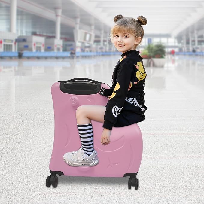 20" Ride-On Suitcase for Kids Toddler Suitcase Kid Luggage with Spinner Wheels Children's Trolley Case Portable Kids Trolley Suitcases Children Rolling Trolly Luggage with Lock & Belt