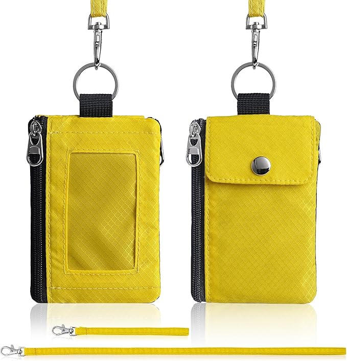 Minimalist Wallet For Mens Womens, Keychain RFID Blocking Zipper Small Wallet with ID Window 2 Lanyards,Water Resistant Travel Cash Card Coin Case Boys Girls