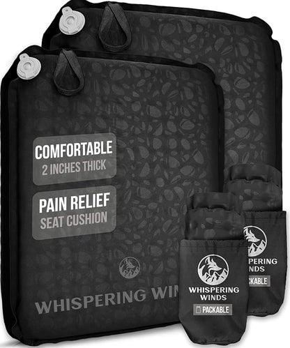 Whispering Winds Inflatable Seat Cushion - Comfortable Blow-up Foam Pad for Airplane, Travel, Stadium, Outdoors, Camping, Car & More
