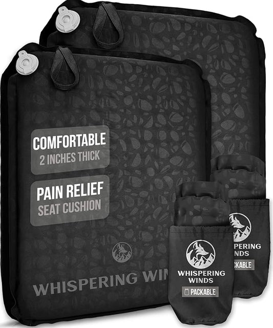 Whispering Winds Inflatable Seat Cushion - Comfortable Blow-up Foam Pad for Airplane, Travel, Stadium, Outdoors, Camping, Car & More