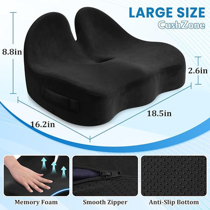 Seat Cushion, Memory Foam Office Chair Seat Cushion for Office Chairs/Car/Long Trip/Desk Chair/Gaming, Extra Large Size for Sciatica & Hip & Tailbone Pain Relief, Sciatica Support (Black)