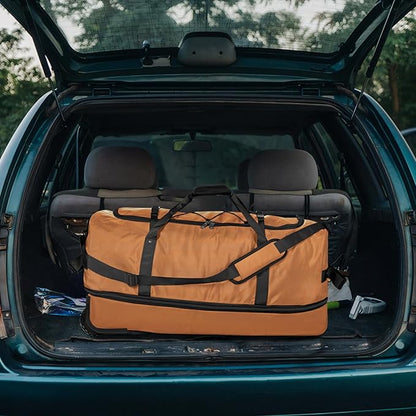 32” 1680D Oxford Foldable Duffle Bag with 2 Wheels,110L to 140L Expandable Soft Sided Rolling Travel Bag,Brown