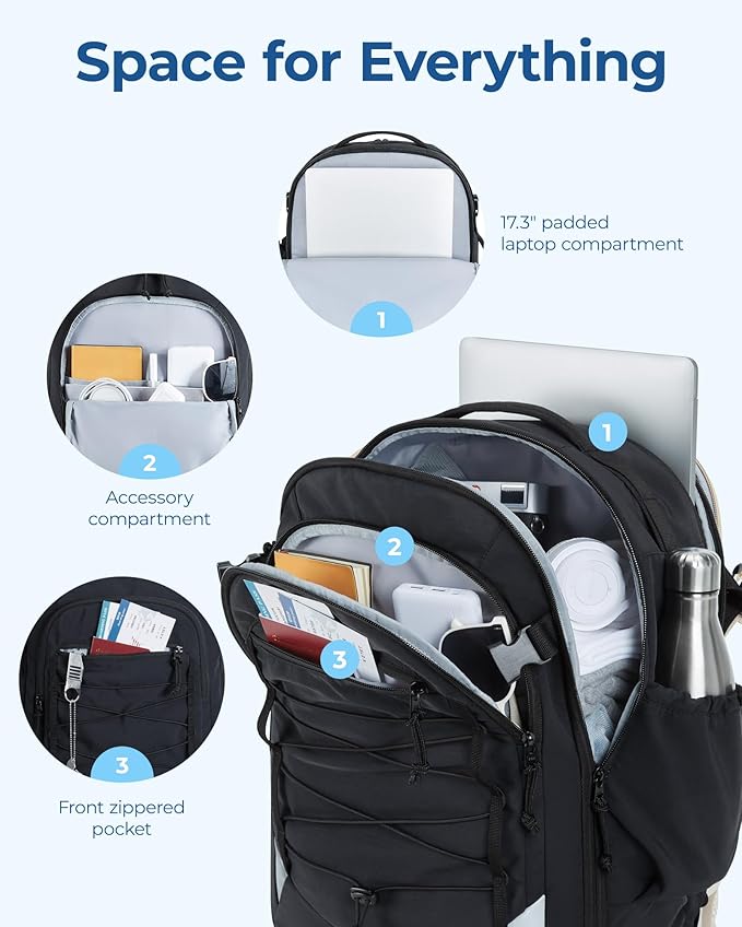 BAGSMART 27L Carry On Backpack, 17.3 Inch Large Travel backpack, Personal Item Backpack Travel Bag With Shoe Bag, Water Resistant Casual Daypack, Gray