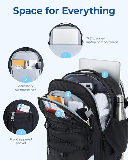 BAGSMART Carry On Travel Backpack, 17.3 Inch Large Travel backpack Carry On Flight Approved, Personal Item Backpack Travel Bag With Shoe Bag, 27L Water Resistant Casual Daypack, Black