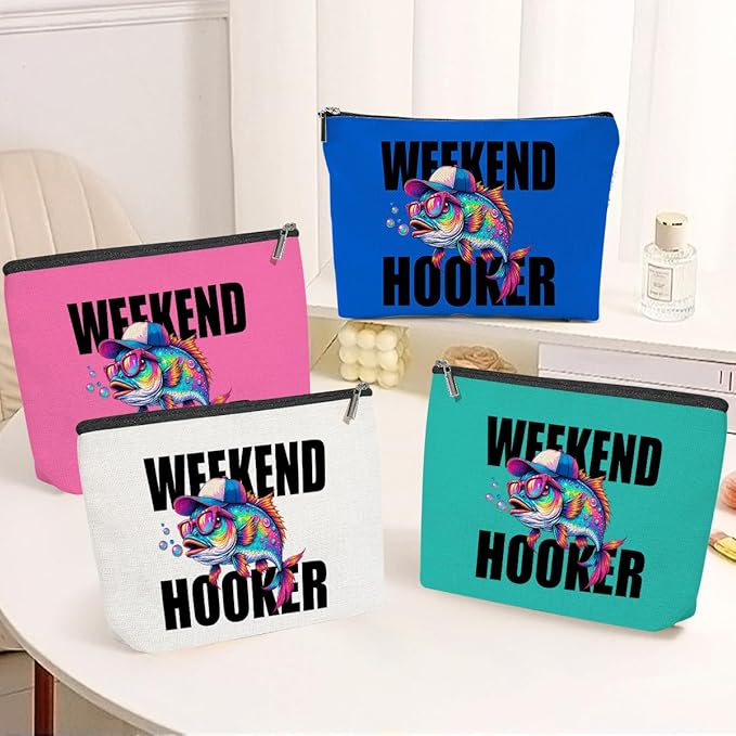 4 Pack Sarcastic Funny Summer Colorful Summer Fish Fishing Gifts Makeup Bag,Teacher Girl Trip Travel Essentials Cosmetic Bags for Women, Travel Toiletry Bag Graduation Birthday Girls Weekend Vacation