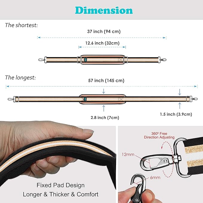 ZINZ Shoulder Strap, 57" Padded Adjustable Shoulder Bag Straps Replacement for Bags with D-Ring（TH01B05）