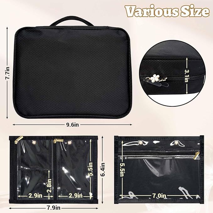 Travel Jewelry Organizer Case, Jewelry Storage Bag with Zipper Velvet Pockets, Portable Jewelry Case for Necklaces, Rings, Earrings, Bracelets