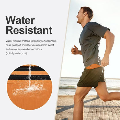 RFID Blocking Money Belt for Men Women, Slim Fanny Pack for Travel，Running,Conceal Waist Wallet for Passport Holder,Phone,Cash(Brown Orange)