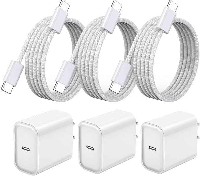 iPhone 17 16 15 Pro Max Charger Fast Charging 3Pack 20W Apple Fast Charger USB C Block with Cord for iPhone 17/17 Pro/17 Pro Max/17 Air/16/16e/16 Plus/16 Pro/16 Pro Max/15/15 Pro Max/iPad Pro/Air Pods