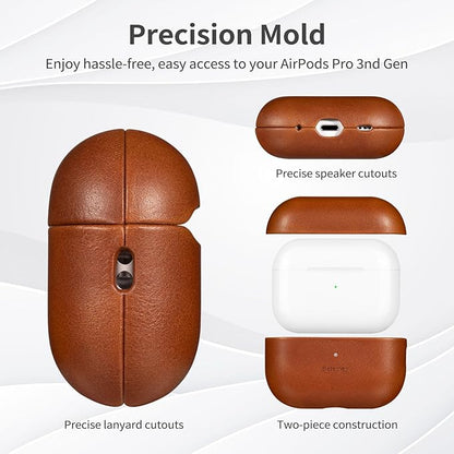 Belemay Handcrafted Full-Grain Vegetable-Tanned Leather Case for AirPods Pro 3rd Gen (2025), Two-Tone Effect, Natural Patina, Compatible with MagSafe, Compatible with Airpods Pro 3, Saddle Brown
