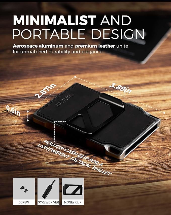 LORZOR Slim Wallet for Men- Minimalist Tactical Full Grain Leather Wallet for 12 Cards, RFID Blocking Aluminum Cardholder, Smart Pop Up Card Case, Front Pocket, Money Clip, Gift for Men(VintageBlack)