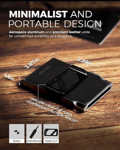 LORZOR Slim Wallet for Men- Minimalist Tactical Full Grain Leather Wallet for 12 Cards, RFID Blocking Aluminum Cardholder, Smart Pop Up Card Case, Front Pocket, Money Clip, Gift for Men(VintageBlack)