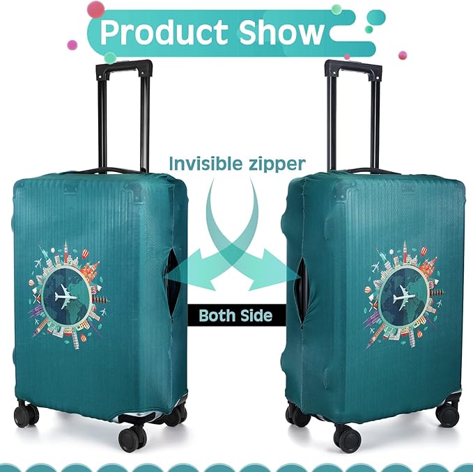 Sherr 3 Pieces Travel Luggage Cover Suitcase Protector Anti Scratch Suitcase Washable Baggage Covers(Travel Theme,S/Medium/L)