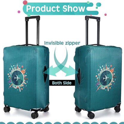 Sherr 3 Pieces Travel Luggage Cover Suitcase Protector Anti Scratch Suitcase Washable Baggage Covers(Travel Theme,S/Medium/L)