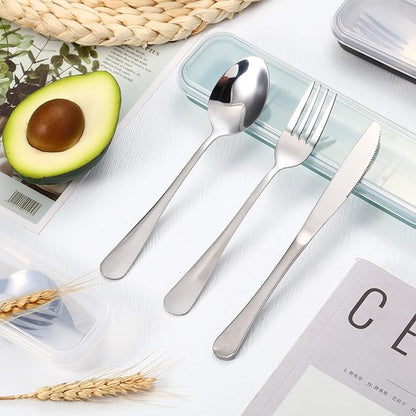 Yinkin 4 Pack Portable Travel Utensils Set with Case Reusable Stainless Steel Silverware Flatware Camping Cutlery Include Fork Spoon Knife for Work School Dishwasher Safe(White, Green, Red, Black)