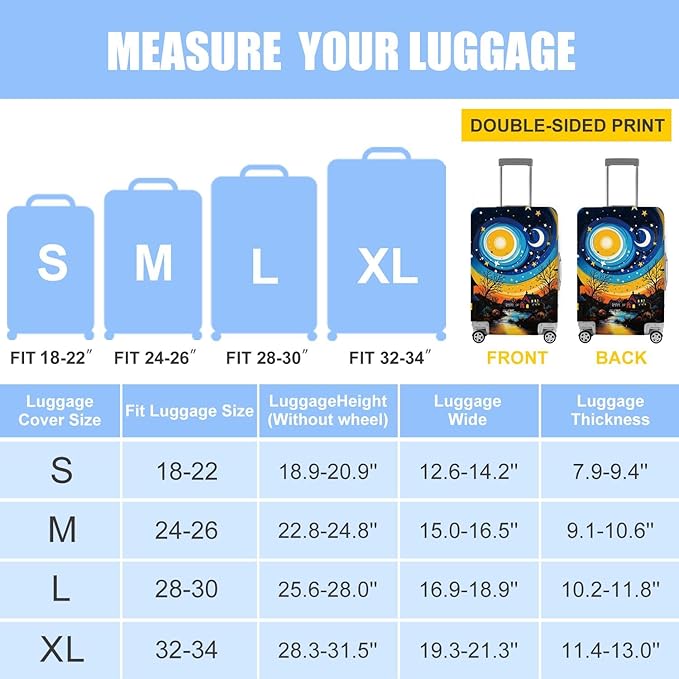 Starry Night Luggage Cover – Artistic Travel Suitcase Protector with Moon and Village Landscape Design, Elastic Washable Luggage Cover for 24"-26" Suitcase,M