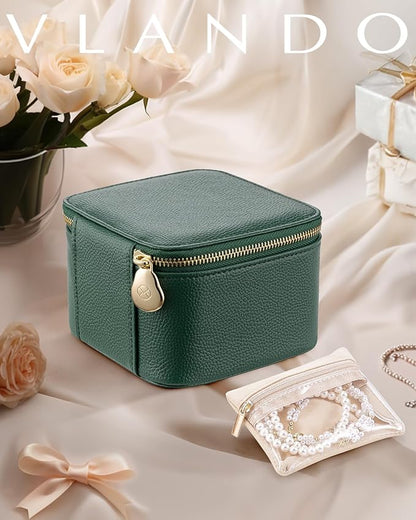 Vlando Gifts for Teachers,Travel Jewelry Box with 6 Velvet Jewelry Zipper Pockets Jewelry Case Premium Petal Hardware Travel Jewelry Organizer Graduation Gifts (Green)