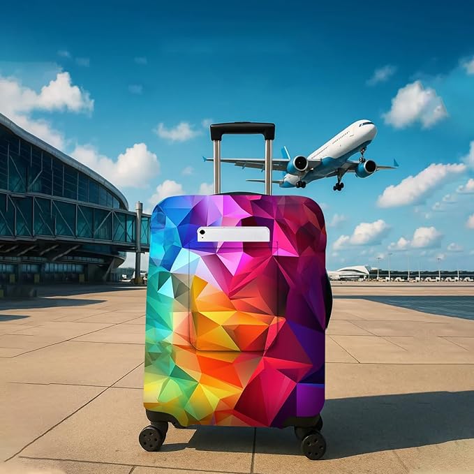 Geometry Travel Luggage Cover, Travel-Themed Suitcase Protector Stretchable, Washable Travel Suitcase Cover (L for 25-28 Inch Luggage)