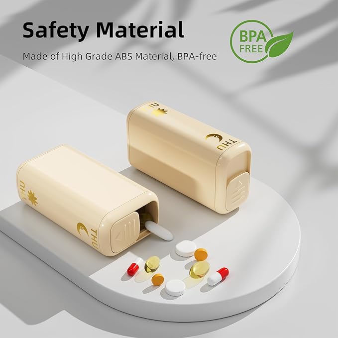 Restree Weekly Pill Organizer Two Time a Day, 7 Day Travel Pill Box, Daily Medicine Organizer, AM&PM Portable Pill Case for Vitamins Fish Oil/Supplements Medication Reminder Design (Beige)