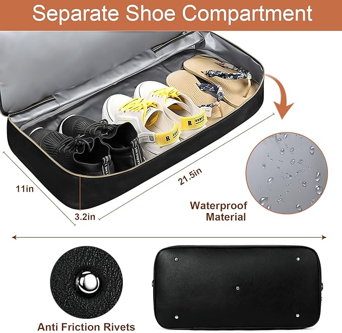 Weekender Bag for Women, Travel Duffel Bag Carry On Overnight Bag with Shoe Compartment Large Nylon Travel Weekend Tote Bag