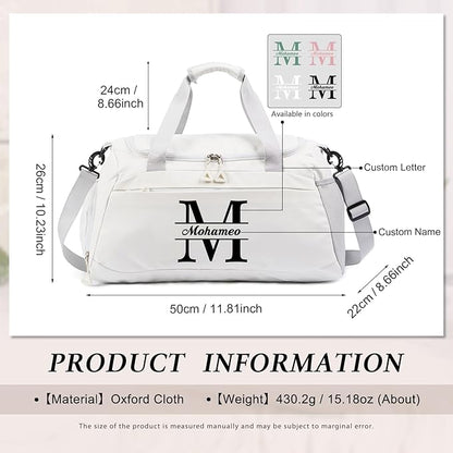 Personalized Travel Duffel Bag with Name - Custom Letter Oxford Cloth Gym Bag with Shoes & Wet Pockets Sport Bag Weekender Overnight Bag for Traveling for Women Men Gift for Christmas Groomsman Brides
