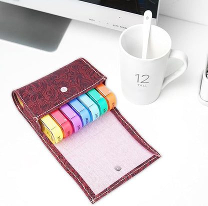 Pill Organizer,LIZIMANDU Weekly Travel Pill Case Box Medication Reminder Daily AM PM, Day Night 7 Compartments,for 4 Times A Day, 7 Days a Week-Includes Leather PU Carrying Case(1-Carved Red)