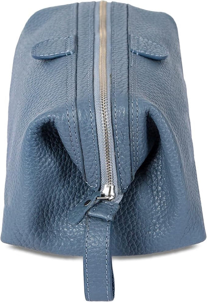 KomalC Premium Buffalo Leather Toiletry Bag for Men & Women – Leather Dopp Kit With Water resistant Lining, Premium Toiletry Travel Pouch, Unisex Wash Bag for Toiletries, Gifts for Men and Women