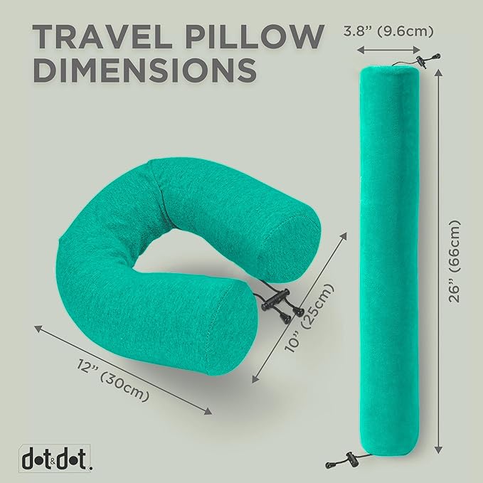 Dot&Dot Twist Memory Foam Travel Pillow for Airplanes - Travel Neck Pillow for Sleeping - Airplane Pillow for Neck Support - Adjustable, Bendable Neck Roll Pillow