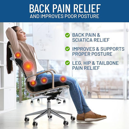 Everlasting Comfort Lumbar Support Pillow for Office Chair - Memory Foam Back Cushion for Car Seat - Promotes Better Posture, Back Pain Relief - Ideal Gaming and Desk Chairs Work and Home Essentials