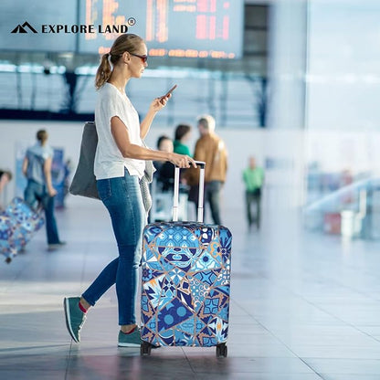 Explore Land Travel Luggage Cover Suitcase Protector Fits 23-26 Inch Case (Portuguese tiles, M)