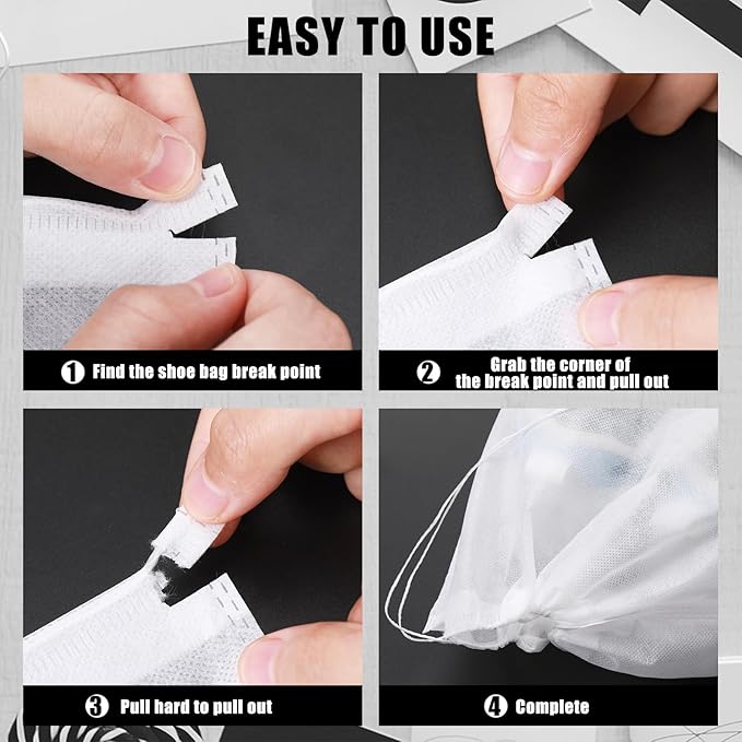 Sweetude 200 Pcs Dust Proof Shoe Bag Drawstring Storage Bag Non Woven Fabric Handbag Shoe Covers for Travel Breathable Pouch Portable Storage Organizer for Purse Boot, 11.81 x 15.75 Inch(White)