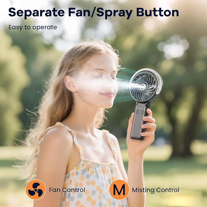 HandFan 5200mAh Upgraded Personal Misting Fan, Rechargeable Handheld Mister Fan, Spray Water Mist Fans, Portable Cooling AC, Electric Mini Hand Fans for Beach Travel Outdoors(Black)