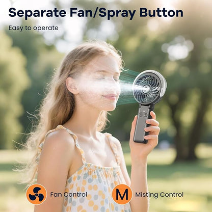 HandFan 5200mAh Upgraded Personal Misting Fan, Rechargeable Handheld Mister Fan, Spray Water Mist Fans, Portable Cooling AC, Electric Mini Hand Fans for Beach Travel Outdoors(Black)
